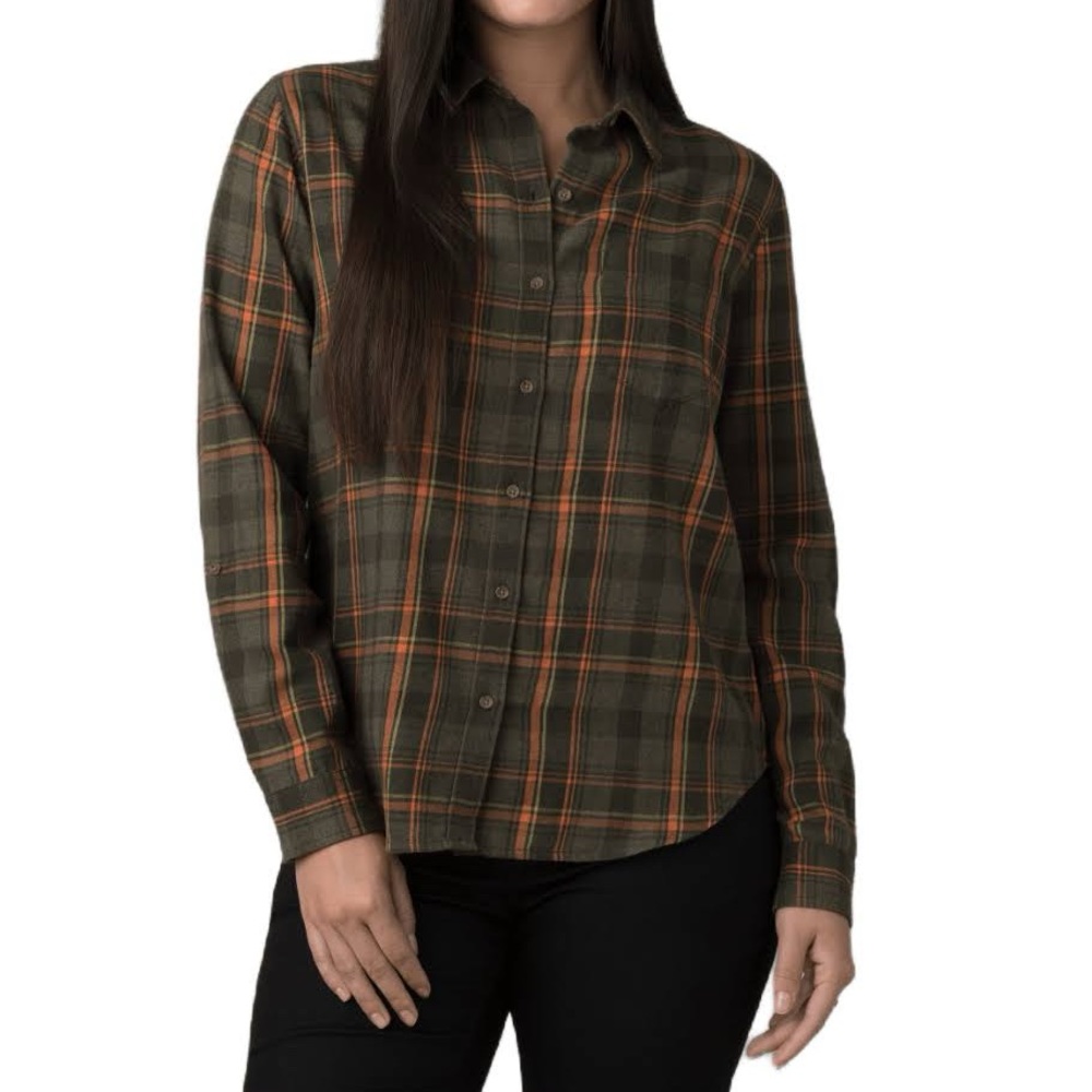 Prana Alfie Flannel long sleeve top shirt button up down rolled tab casual